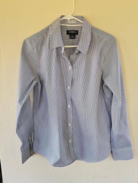 Liz Claiborne Tops - Liz Clairborne - Wrinkle Free Medium Thin Blue-and-White Stripe Dress Shirt